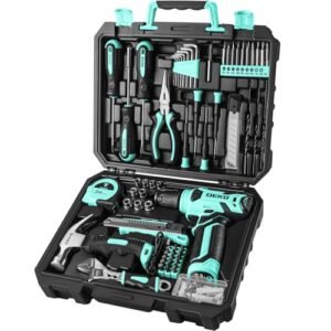 DEKOPRO 8V Cordless Drill Set: 126 Piece Tool Kit with Drill, Home Tool Set for Women, Turquoise