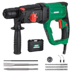 Deshuo 1" SDS-Plus Lightweight Rotary Hammer Drill, 9 Amp 4 Functions Corded Variable Speed Rotomartillo with Safety Clutch for Concrete, Includes 3 Drill Bits,2 Chisels,Carrying Case