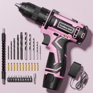 Pink Cordless Drill Set, Electric Power Drill for Women, Lightweight Electric Screwdriver Driver with Battery & Charger, 3/8" Keyless Chuck, Womens Tool Kit for Home DIY Projects