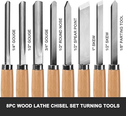 HAUTMEC Wood Turning Chisel Set – 8PCS Professional Lathe Tools