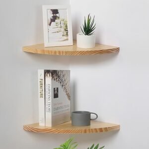 Waterproof Natural Wood Corner Wall Shelves – Rustic Floating Shelves