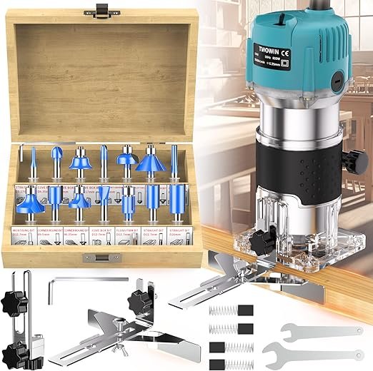 TwoWin Wood Router Tool Compact Palm Router with Bits